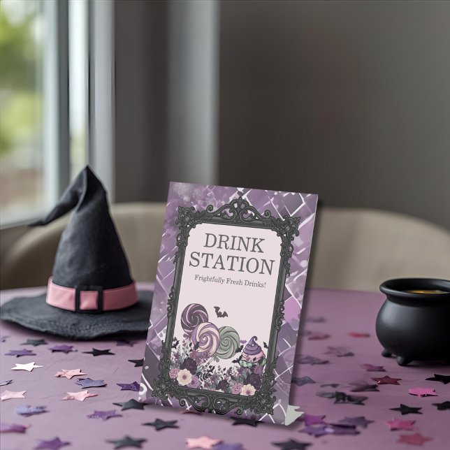 Spooky Cute Gothic purple Drink Station Pedestal Sign (Spooky Cute Gothic purple Drink Station Pedestal Sign)