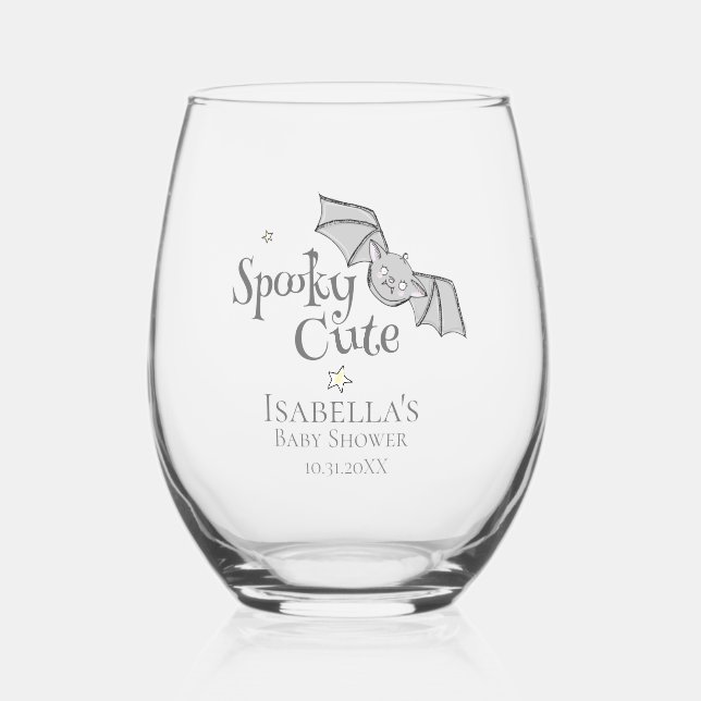 Spooky Cute Halloween Baby Shower Stemless Wine Glass (Front)