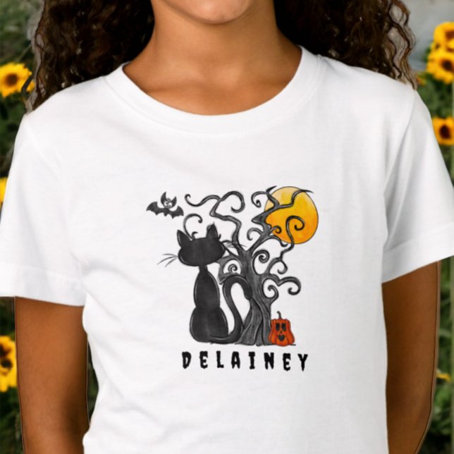 Spooky Cute Halloween Black Cat Bat Name T-Shirt (Creator Uploaded)