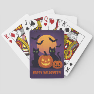 Spooky Cute Halloween – Black Cats & Pumpkins Playing Cards