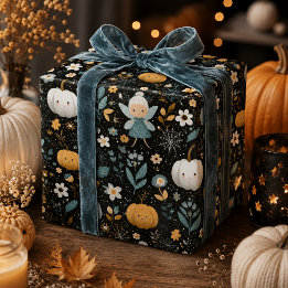 Spooky Cute Halloween Fairy with Pastel Pumpkins Wrapping Paper