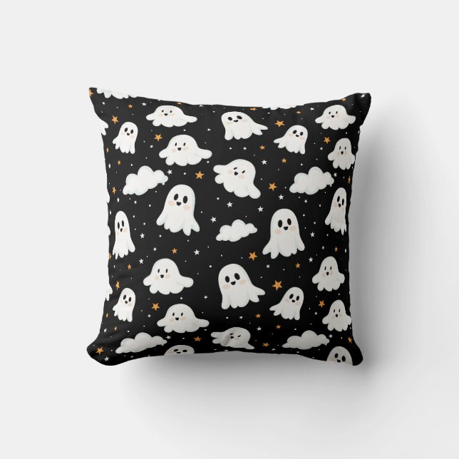 Spooky Cute Halloween Ghost Cloudy Star Sky Cushion (Front)