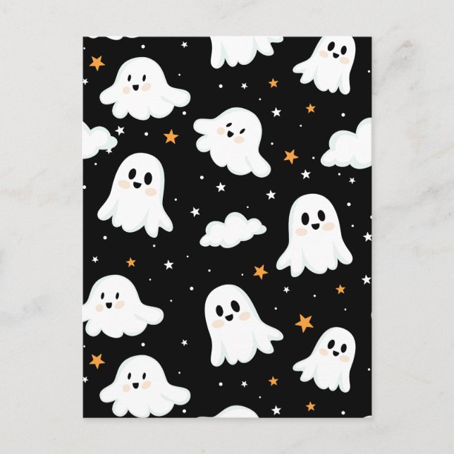 Spooky Cute Halloween Ghost Cloudy Star Sky Holiday Postcard (Front)