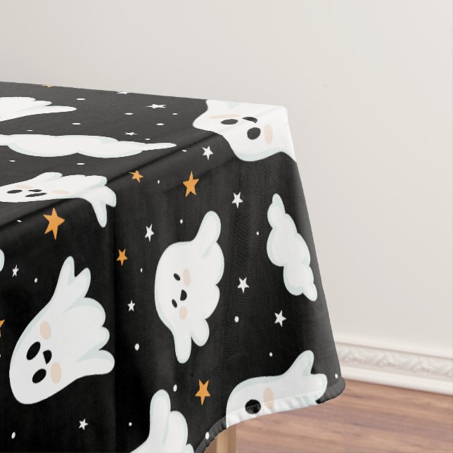 Spooky Cute Halloween Ghost Cloudy Star Sky Tablecloth (In Situ)