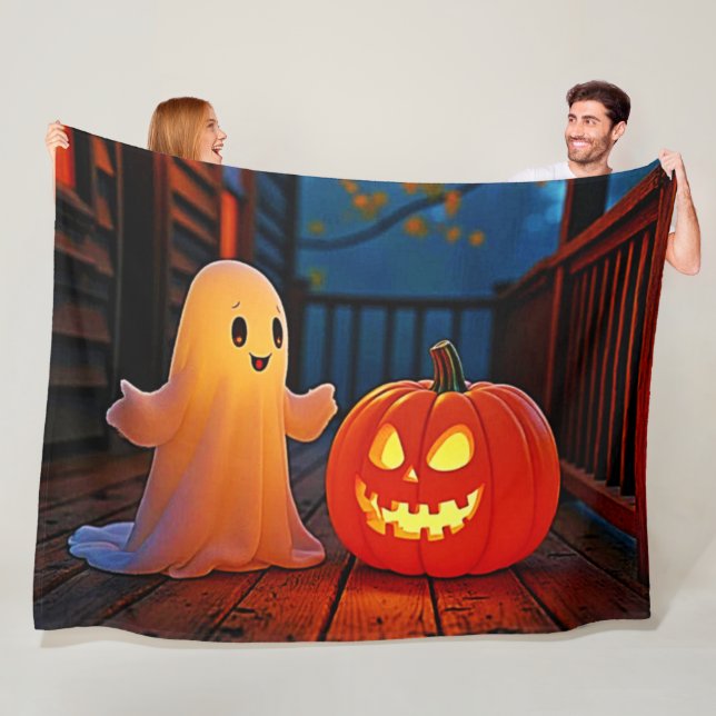 Spooky Cute Halloween Glow Design Fleece Blanket (In Situ)