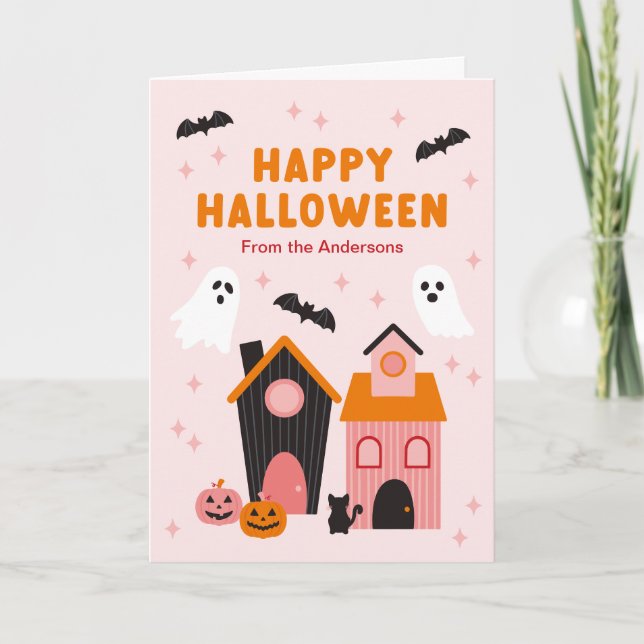 Spooky Cute Halloween Haunted Houses Card (Front)
