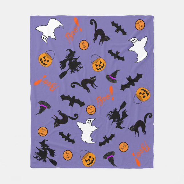 Spooky Cute Halloween Icon Purple Fleece Blanket (Front)