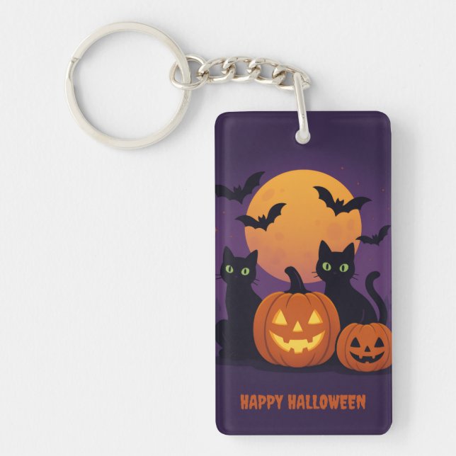 Spooky Cute Halloween Keychain – Black Cats & Pump (Front)