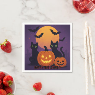 Spooky Cute Halloween Napkins – Black Cats & Pump