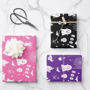 Spooky Cute Halloween Pattern Wrapping Paper Sheet