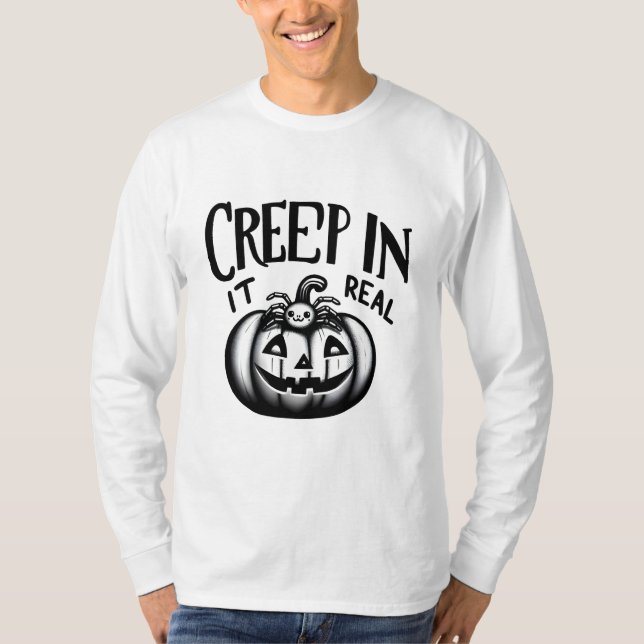 Spooky Cute Halloween Pumpkin and Spider T-Shirt (Front)