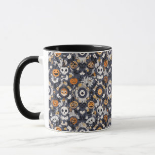 Spooky-Cute Halloween Pumpkin Skull Ghost Seamless Mug