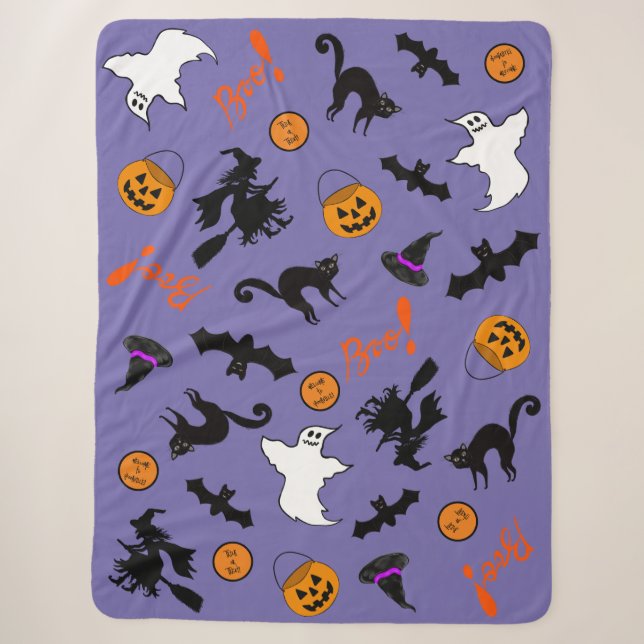 Spooky Cute Halloween Sherpa Fleece Blanket (Front)