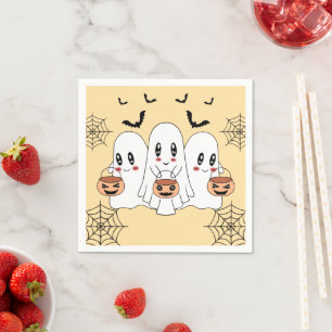 Spooky Cute Kawaii Cartoon Ghost Halloween Party Napkin