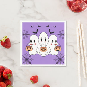 Spooky Cute Kawaii Cartoon Ghost Halloween Party Napkin