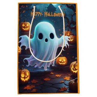 Spooky Cute Little Ghost and Pumpkins, custom Medium Gift Bag