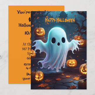 Spooky Cute Little Ghost and Pumpkins Invitation