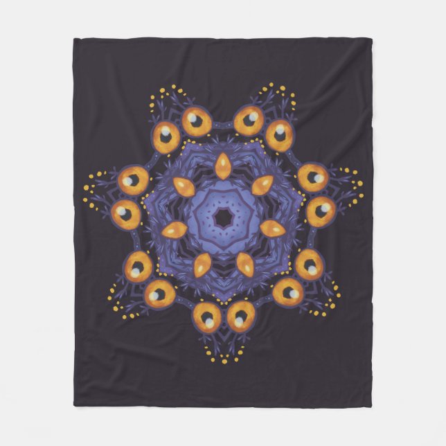 Spooky Cute Mandala Monster Art Halloween Creature Fleece Blanket (Front)