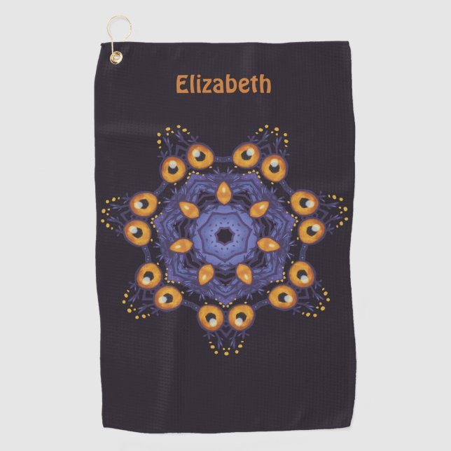 Spooky Cute Mandala Monster Art Halloween Creature Golf Towel (Front)