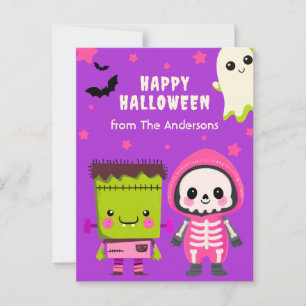 Spooky Cute Monster Mash Happy Halloween Purple Postcard