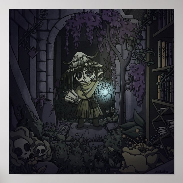 Spooky Cute Mushroom Zombie Exploring Poster (Front)