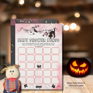 Spooky-Cute Pink & Black Baby Shower Bingo Game Invitation