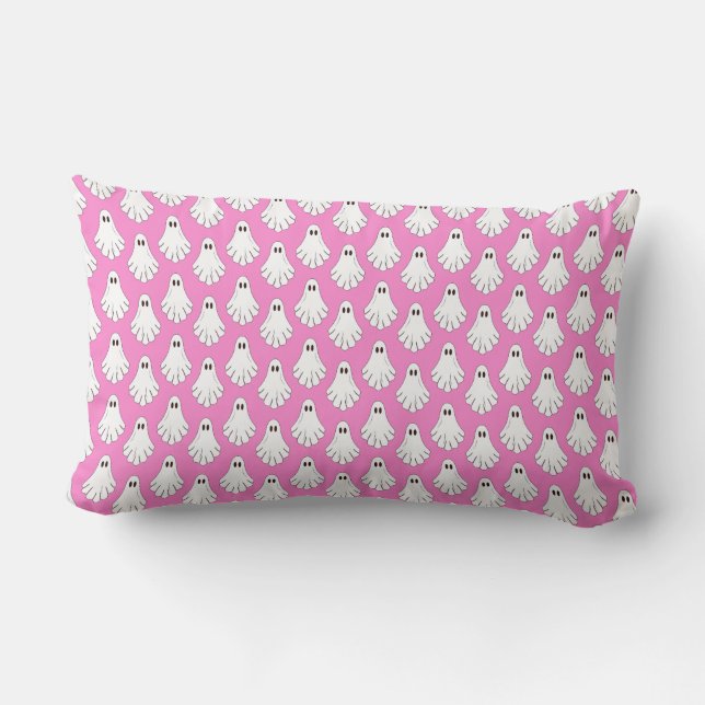 Spooky Cute Pink Ghost Pattern Lumbar Cushion (Back)