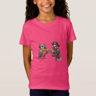 Spooky Cute Pirate Skeleton Parrots Halloween T-Shirt