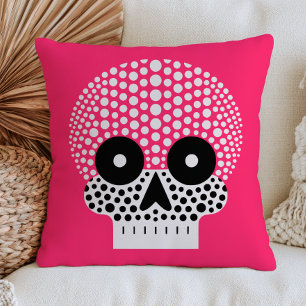 Spooky Cute Polka Dotted Skull Pink Halloween Cushion