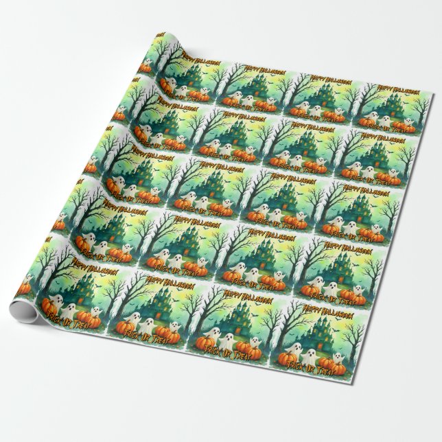 Spooky Cute Popular Halloween Collection Wrapping Paper (Unrolled)
