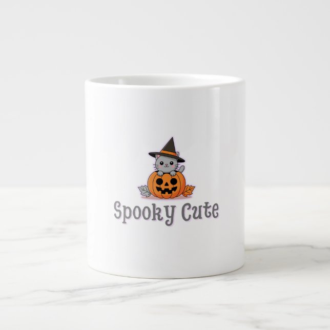 Spooky Cute Pumpkin Cat Large Coffee Mug (Front)