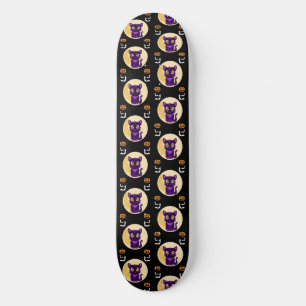 Spooky Cute Purple Cartoon Cat Skateboard