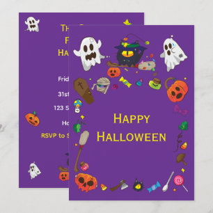 Spooky Cute Purple Pumpkin Frame Invitation