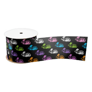 Spooky Cute Skeleton Easter Bunny Pattern Satin Ribbon