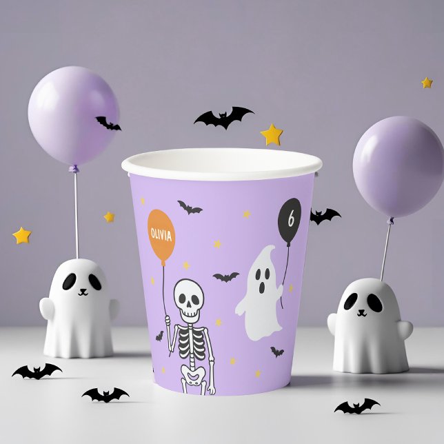 Spooky Cute Skeleton & Ghost Halloween Birthday  Paper Cups (Creator Uploaded)