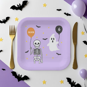 Spooky Cute Skeleton & Ghost Halloween Birthday Paper Plate