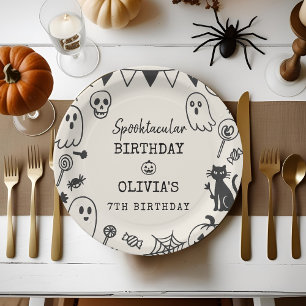 Spooky Cute Skeleton & Ghost Kids Birthday Paper Plate