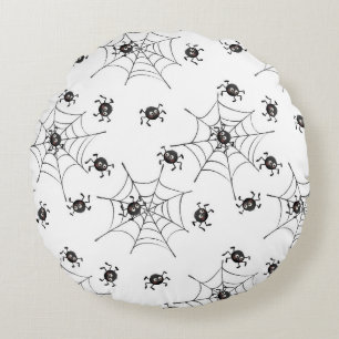 Spooky Cute Spiders & Webs Halloween Round Cushion