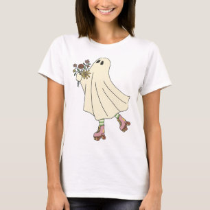 Spooky Cute Vibes – Ghost on the Move with Flowers T-Shirt
