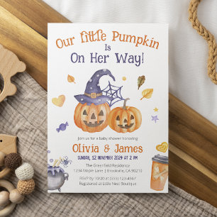 Spooky Cute Watercolor Little Pumpkin Baby Shower Invitation
