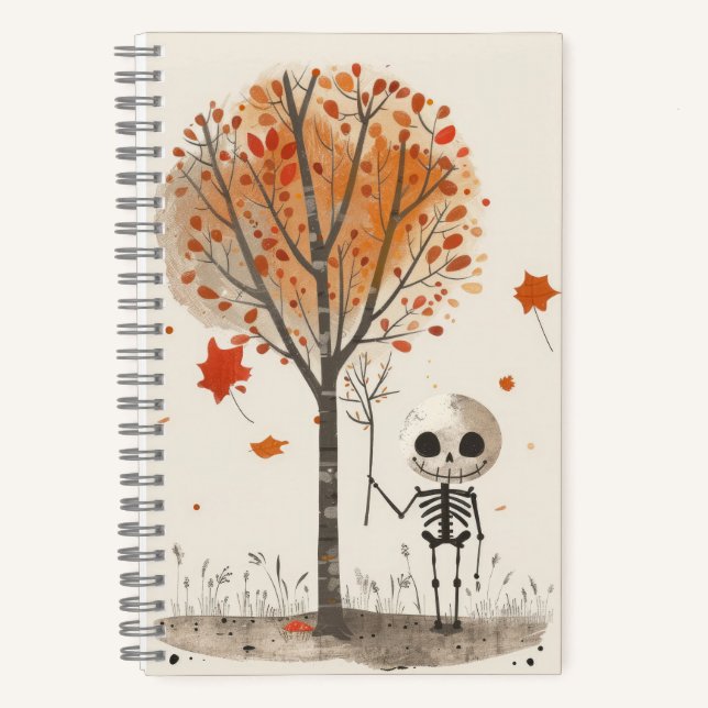 Spooky Cute Watercolor Skeleton Halloween Notebook (Front)