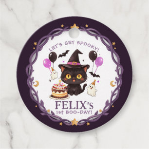 Spooky Cute Witch Black Cat Wizard 1st Birthday Favour Tags