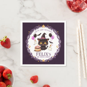 Spooky Cute Witch Black Cat Wizard 1st Birthday Napkin
