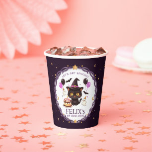 Spooky Cute Witch Black Cat Wizard 1st Birthday Paper Cups