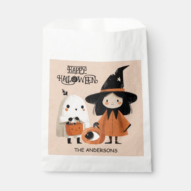 Spooky Cute Witch& Ghost Watercolor Halloween Favour Bags (Front)