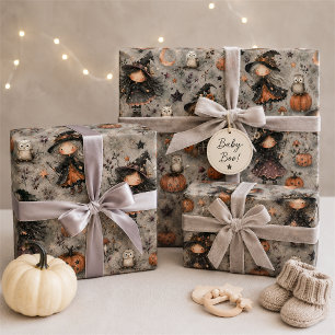 Spooky Cute Witch & Owl Halloween Gift Wrap Set