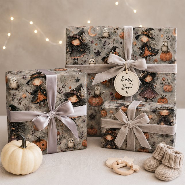 Spooky Cute Witch & Owl Halloween Gift Wrap Set (Creator Uploaded)