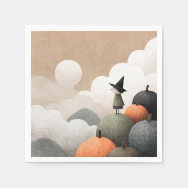 Spooky Cute Witch Watercolor Art Halloween Napkin (Front)