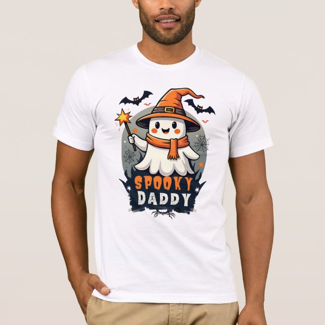 Spooky Daddy Halloween Ghost With Witch Hat  T-Shirt (Front)