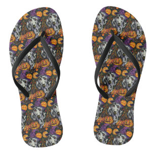 Spooky Dalmatian Dog Halloween Witch And Pumpkin Jandals